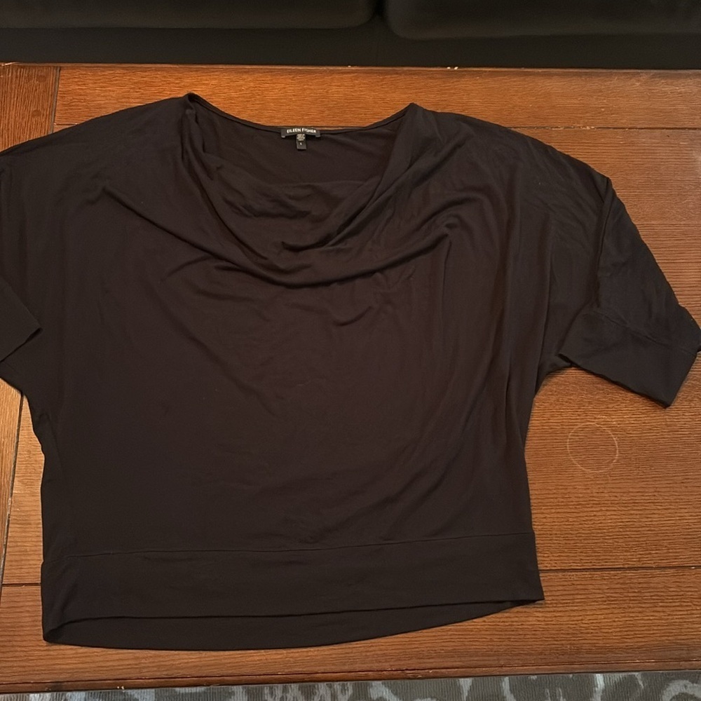 Eileen Fisher Boxy Half Sleeve Womens L Black Dolman sleeve Top